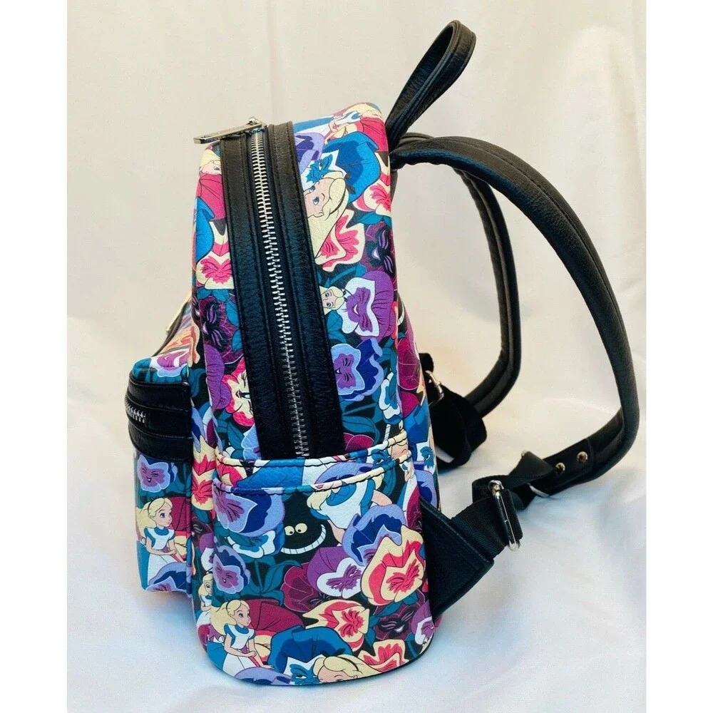 Loungefly Disney Parks Alice Wonderland Wild Flower AOP Mini Backpack HEART LOGO